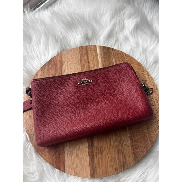 Coach red wallet wristlet leather with two pockets - Picture 1 of 6